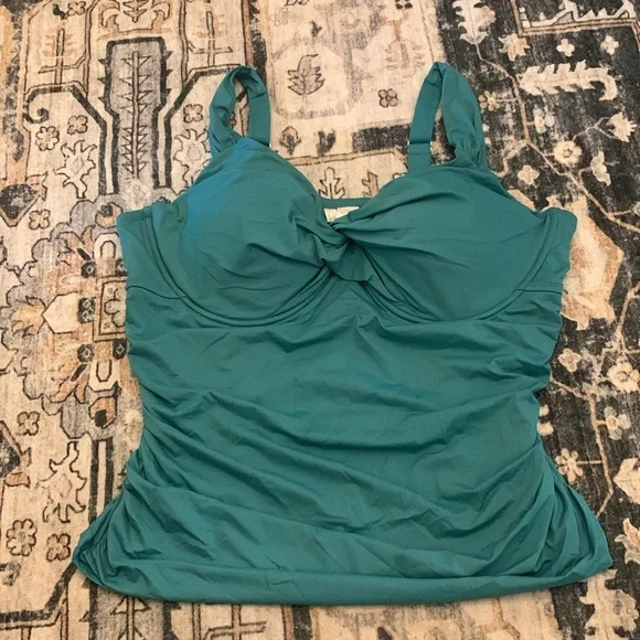 Anne Cole Twist Front Underwire Tankini Swim Top - Ocean Green